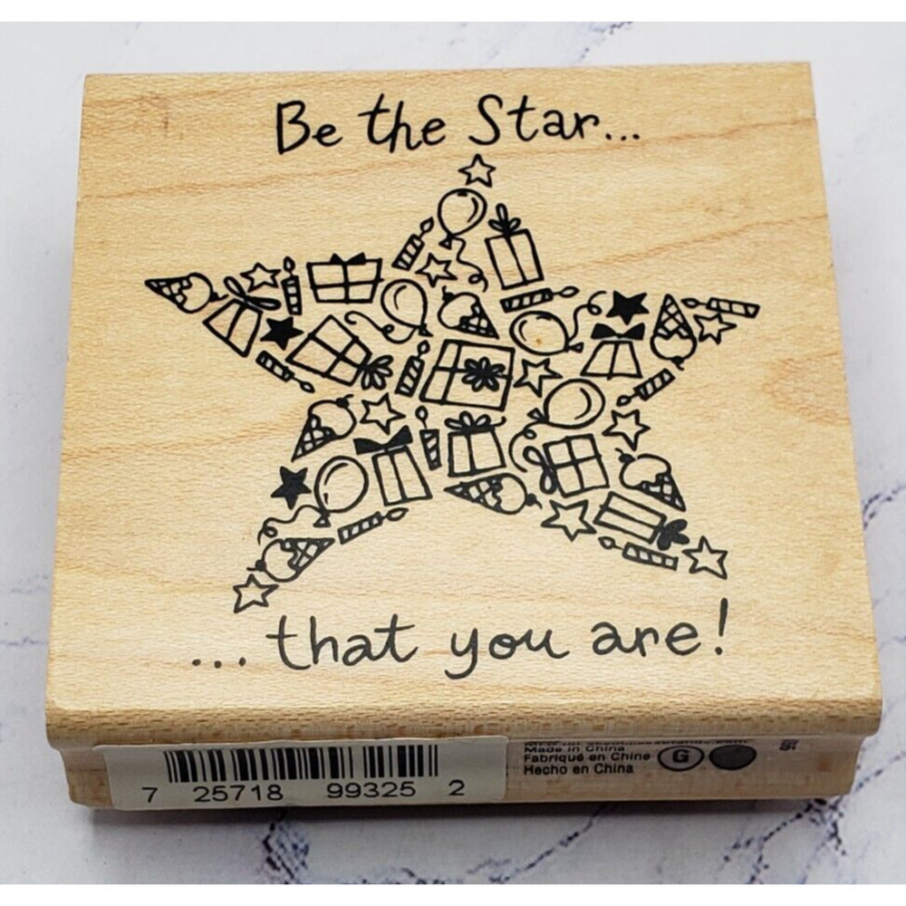 Inkadinkado Be The Star Presents & Balloon Star Wood Mounted Rubber Stamp 99325